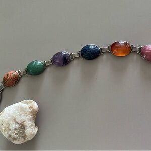 Lovely gemstone scarab sterling silver vintage bracelet